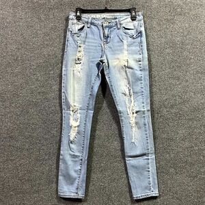 S.O.N.G. Rocker Skinny Ankle Jeans Womens 7/28 Blue Denim Distressed Mid Rise